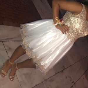 fiesta fashion 10148 short white and gold embroidered short dress